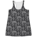 White And Grey Indian Elephant Print Women's Racerback Tank Top