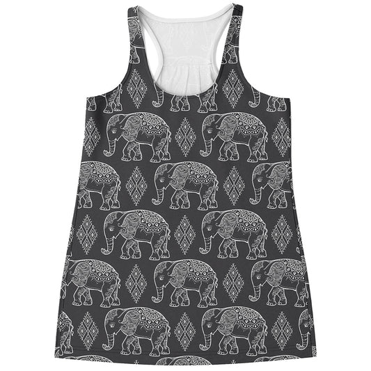 White And Grey Indian Elephant Print Women's Racerback Tank Top