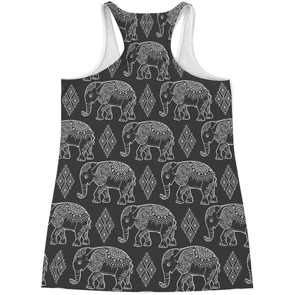 White And Grey Indian Elephant Print Women's Racerback Tank Top