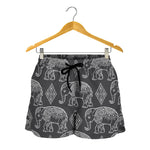 White And Grey Indian Elephant Print Women's Shorts
