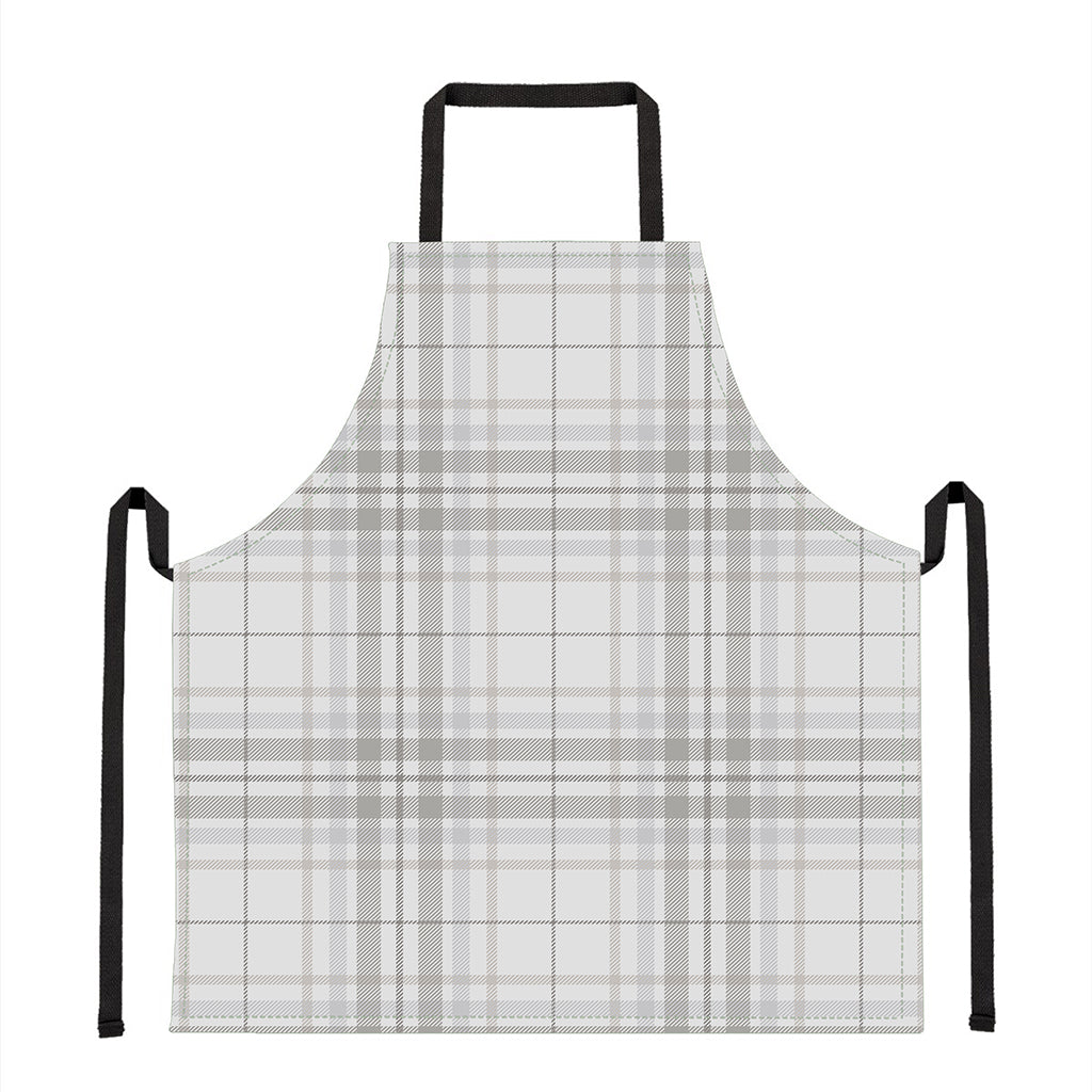 White And Grey Plaid Pattern Print Apron