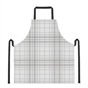 White And Grey Plaid Pattern Print Apron