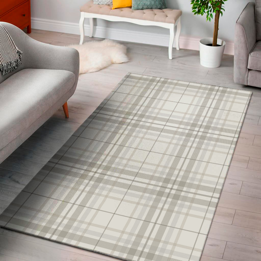 White And Grey Plaid Pattern Print Area Rug