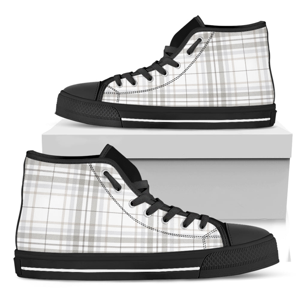 White And Grey Plaid Pattern Print Black High Top Shoes