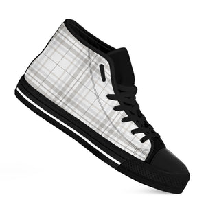 White And Grey Plaid Pattern Print Black High Top Shoes