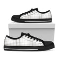 White And Grey Plaid Pattern Print Black Low Top Sneakers