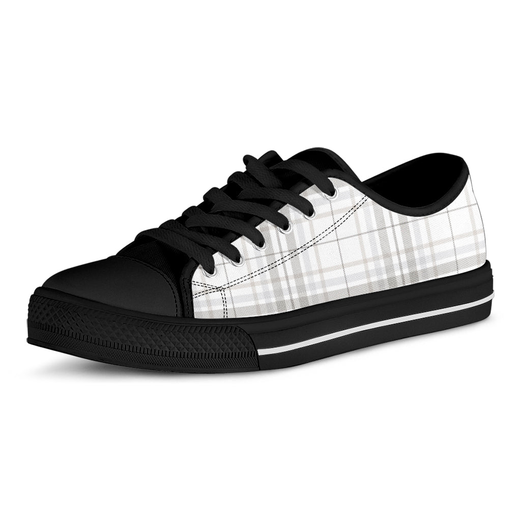 White And Grey Plaid Pattern Print Black Low Top Shoes