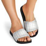 White And Grey Plaid Pattern Print Black Slide Sandals
