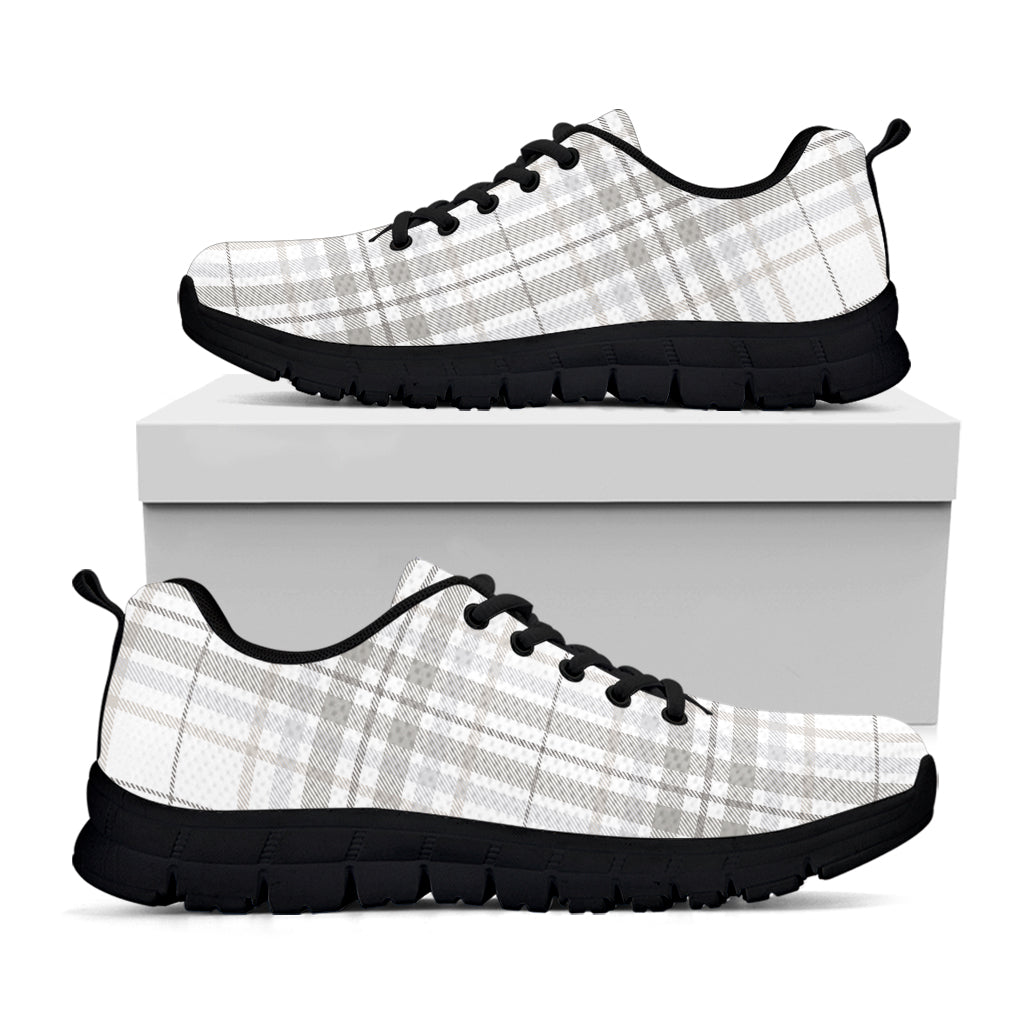 White And Grey Plaid Pattern Print Black Sneakers