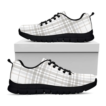 White And Grey Plaid Pattern Print Black Sneakers