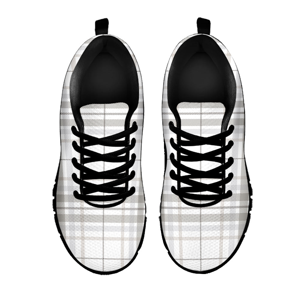 White And Grey Plaid Pattern Print Black Sneakers