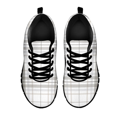 White And Grey Plaid Pattern Print Black Sneakers