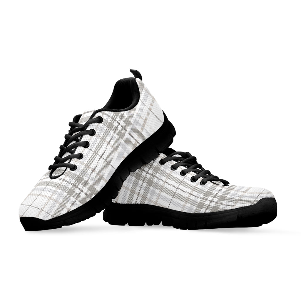 White And Grey Plaid Pattern Print Black Sneakers