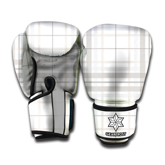 White And Grey Plaid Pattern Print Boxing Gloves