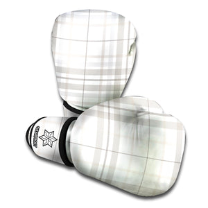 White And Grey Plaid Pattern Print Boxing Gloves