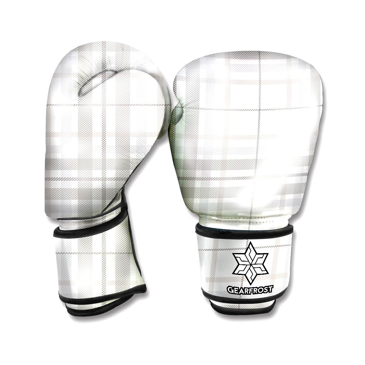 White And Grey Plaid Pattern Print Boxing Gloves