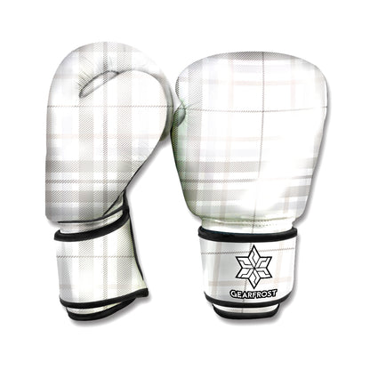 White And Grey Plaid Pattern Print Boxing Gloves