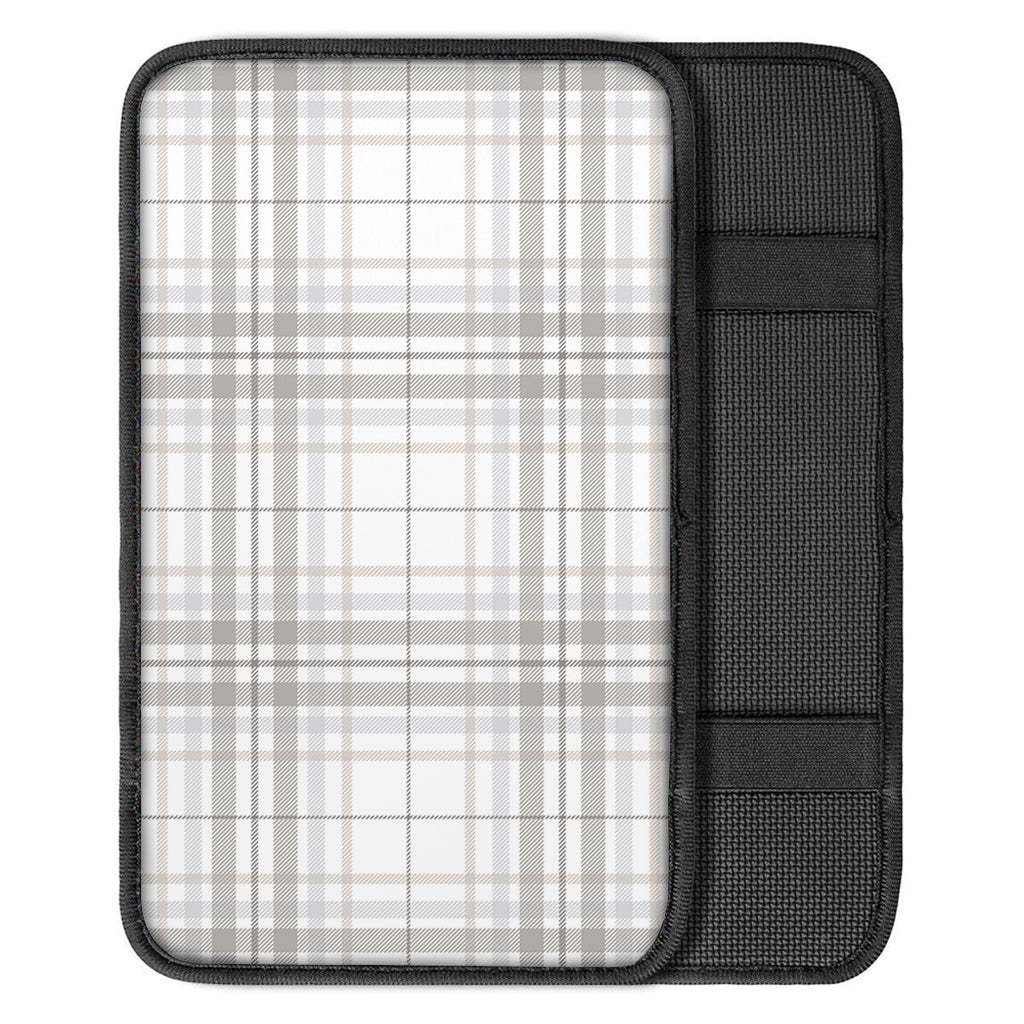 White And Grey Plaid Pattern Print Car Center Console Cover