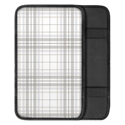 White And Grey Plaid Pattern Print Car Center Console Cover