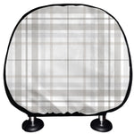 White And Grey Plaid Pattern Print Car Headrest Covers