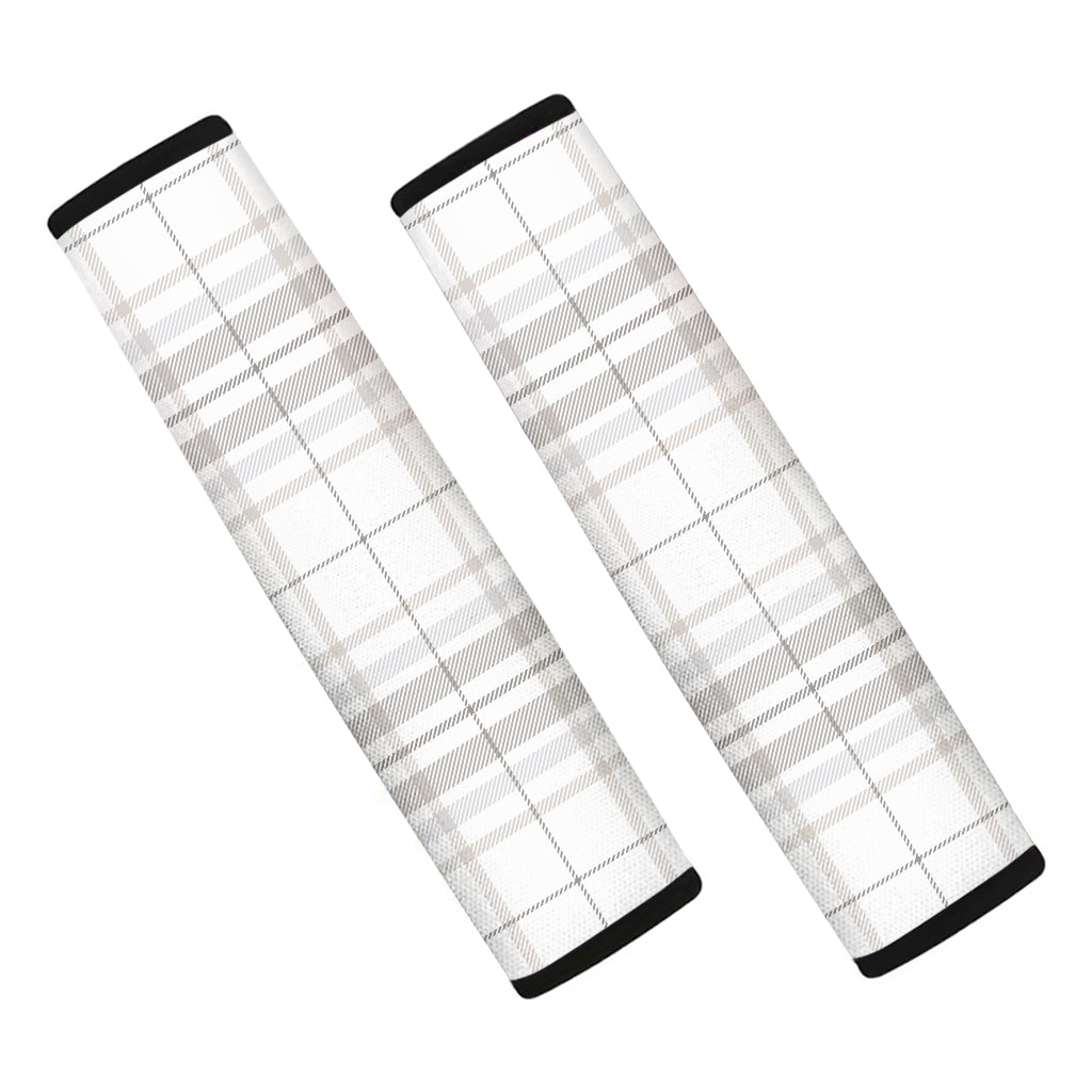 White And Grey Plaid Pattern Print Car Seat Belt Covers