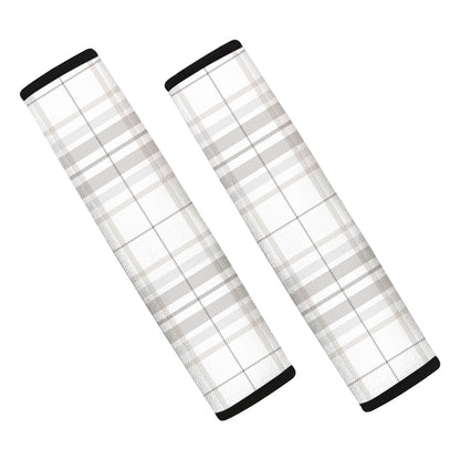 White And Grey Plaid Pattern Print Car Seat Belt Covers
