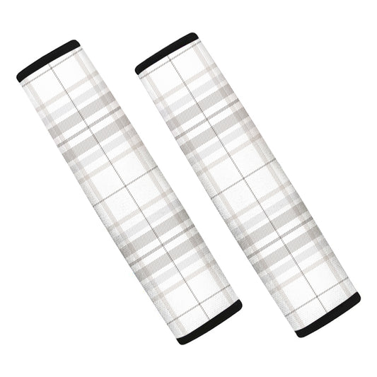 White And Grey Plaid Pattern Print Car Seat Belt Covers