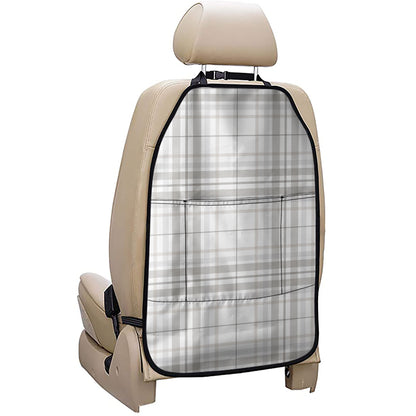 White And Grey Plaid Pattern Print Car Seat Organizers