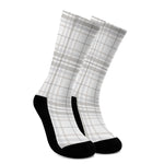 White And Grey Plaid Pattern Print Crew Socks