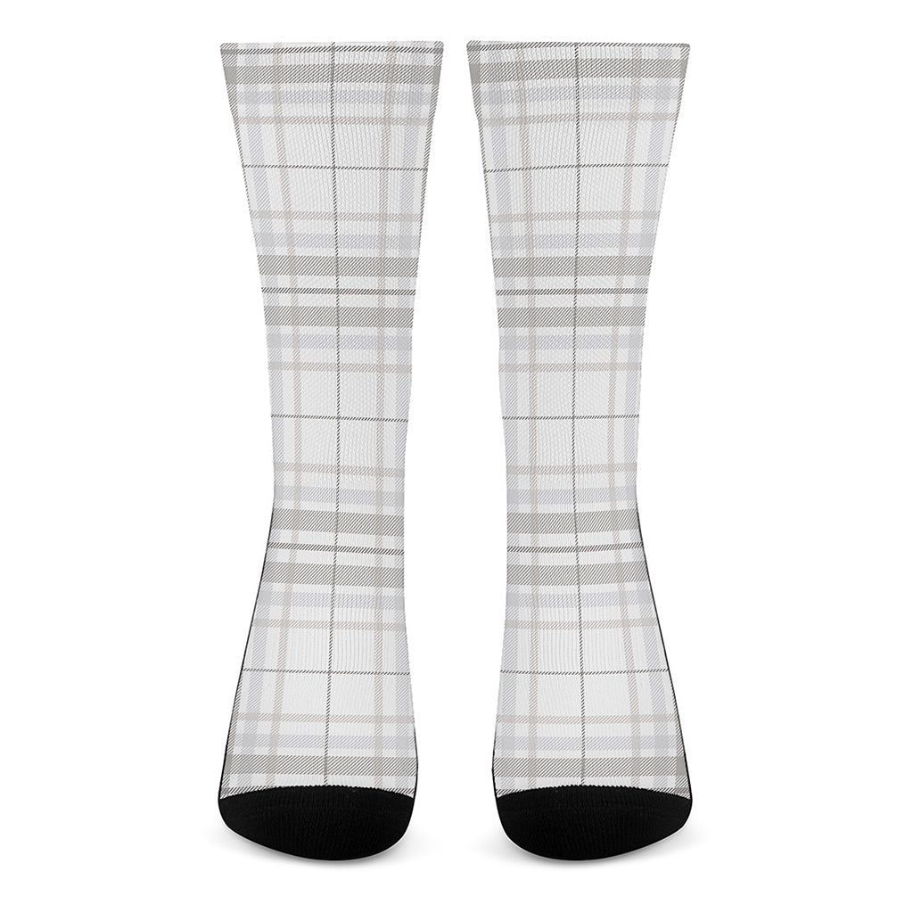 White And Grey Plaid Pattern Print Crew Socks