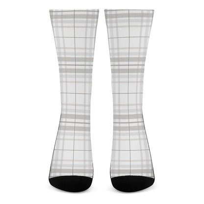 White And Grey Plaid Pattern Print Crew Socks
