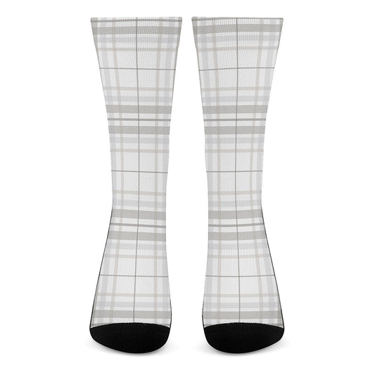 White And Grey Plaid Pattern Print Crew Socks