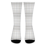 White And Grey Plaid Pattern Print Crew Socks