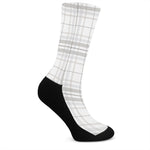 White And Grey Plaid Pattern Print Crew Socks