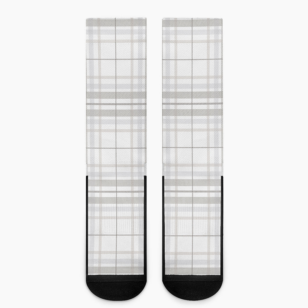 White And Grey Plaid Pattern Print Crew Socks