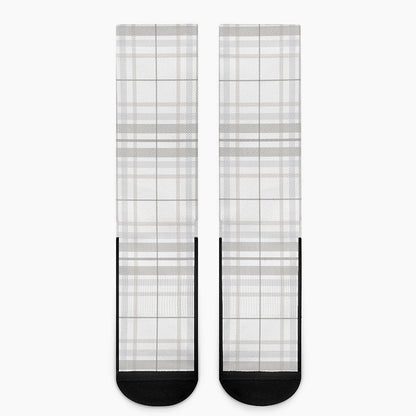 White And Grey Plaid Pattern Print Crew Socks