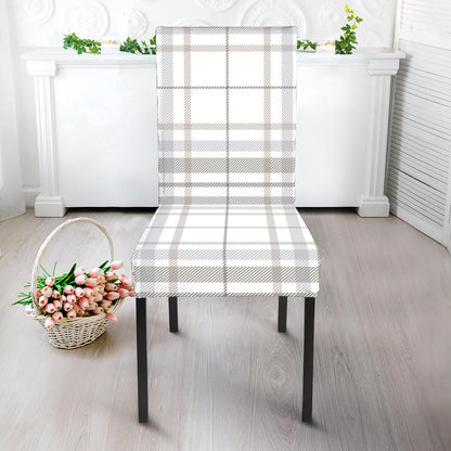 White And Grey Plaid Pattern Print Dining Chair Slipcover