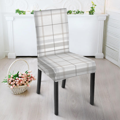 White And Grey Plaid Pattern Print Dining Chair Slipcover