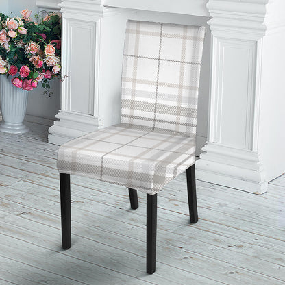 White And Grey Plaid Pattern Print Dining Chair Slipcover