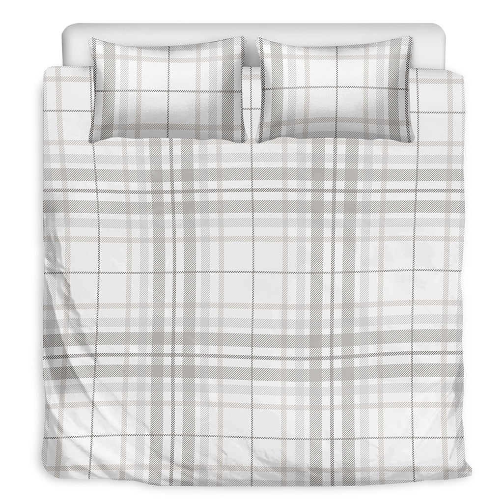 White And Grey Plaid Pattern Print Duvet Cover Bedding Set