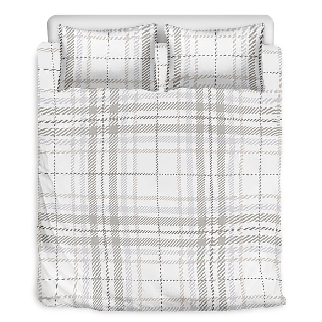 White And Grey Plaid Pattern Print Duvet Cover Bedding Set