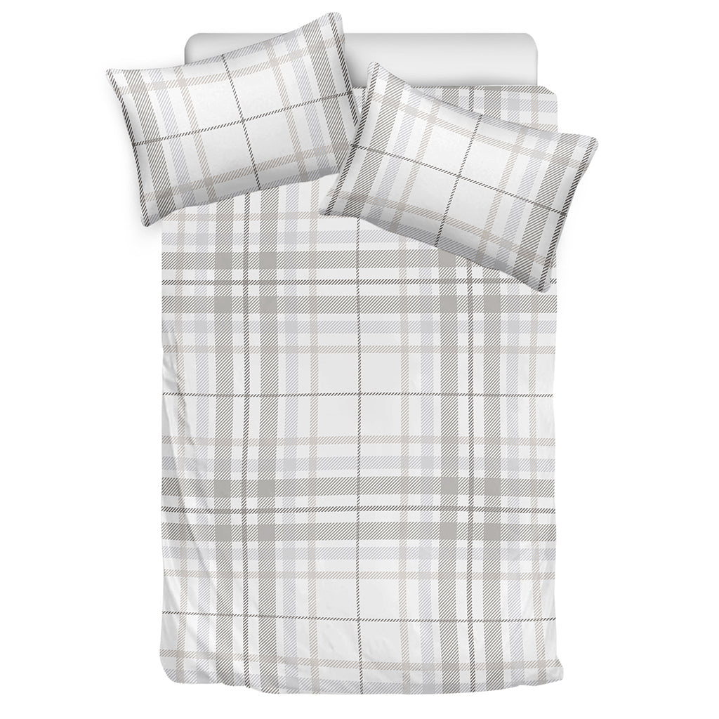 White And Grey Plaid Pattern Print Duvet Cover Bedding Set