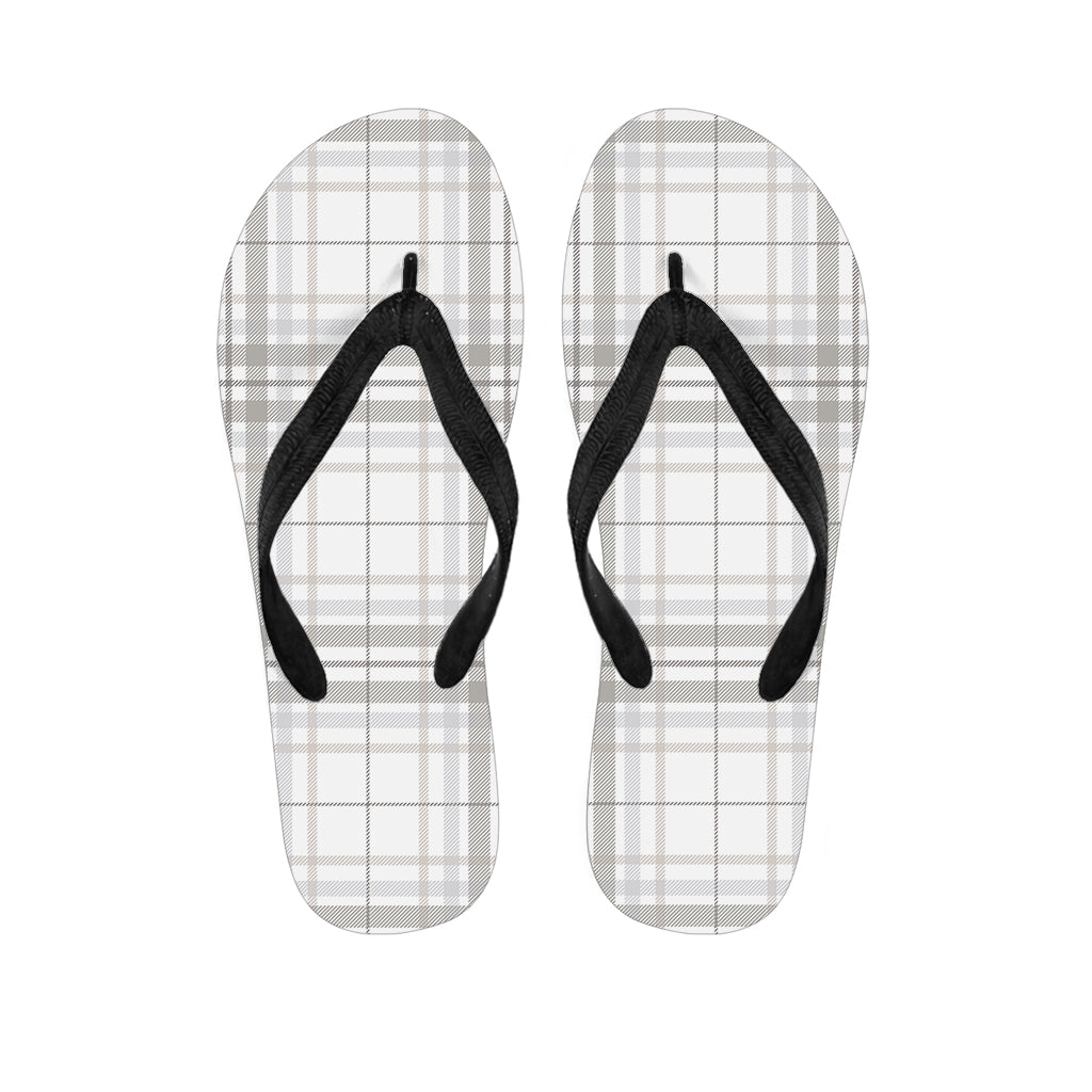 White And Grey Plaid Pattern Print Flip Flops