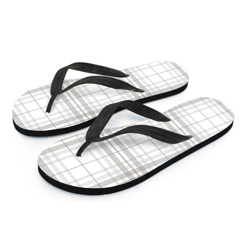 White And Grey Plaid Pattern Print Flip Flops