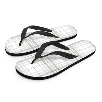 White And Grey Plaid Pattern Print Flip Flops