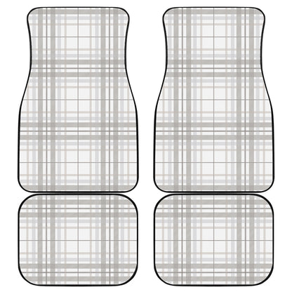 White And Grey Plaid Pattern Print Front and Back Car Floor Mats