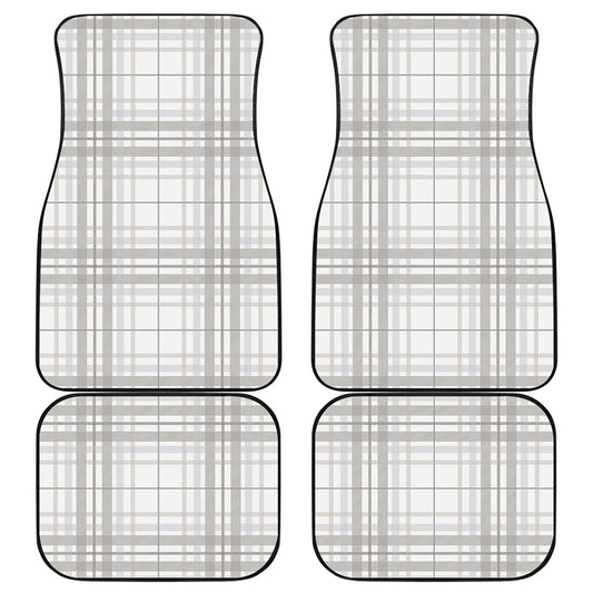 White And Grey Plaid Pattern Print Front and Back Car Floor Mats