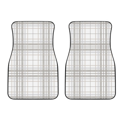 White And Grey Plaid Pattern Print Front Car Floor Mats