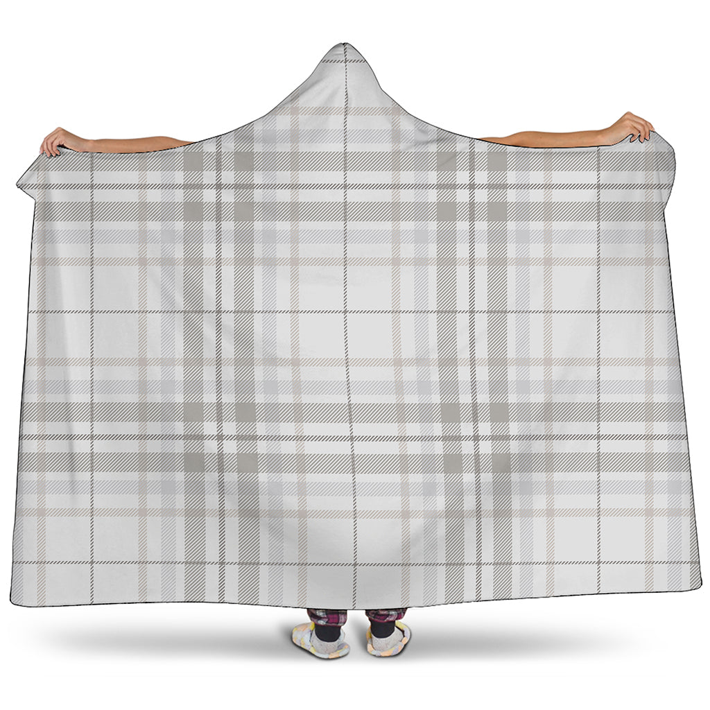 White And Grey Plaid Pattern Print Hooded Blanket