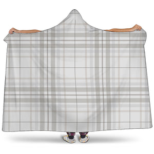 White And Grey Plaid Pattern Print Hooded Blanket